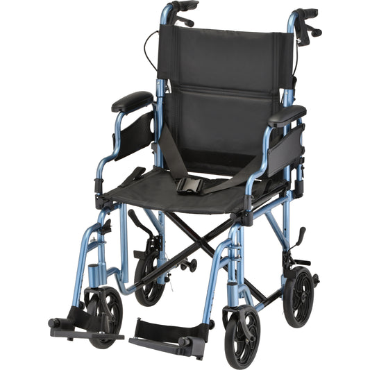 Lightweight Transport Chair with Locking Hand Brakes, Flip Up Arms and Anti-Tippers