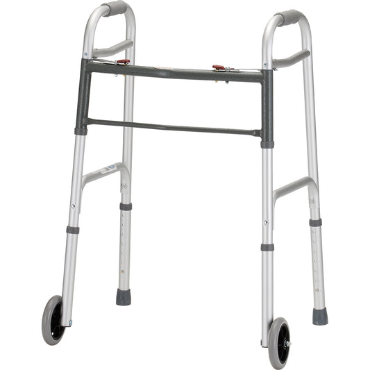 Folding Walker With 5" Wheels 2 Button Aluminum
