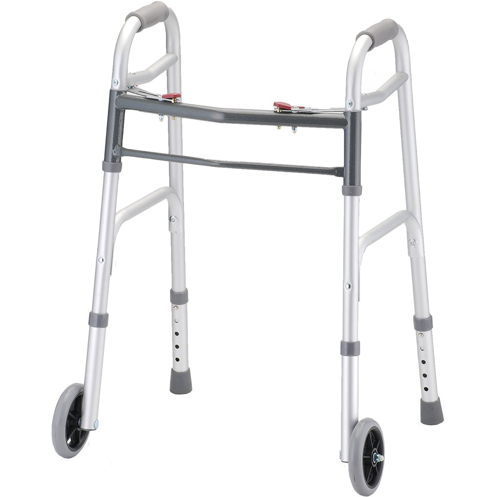 Folding Walker With 5" Wheels 2 Button Aluminum