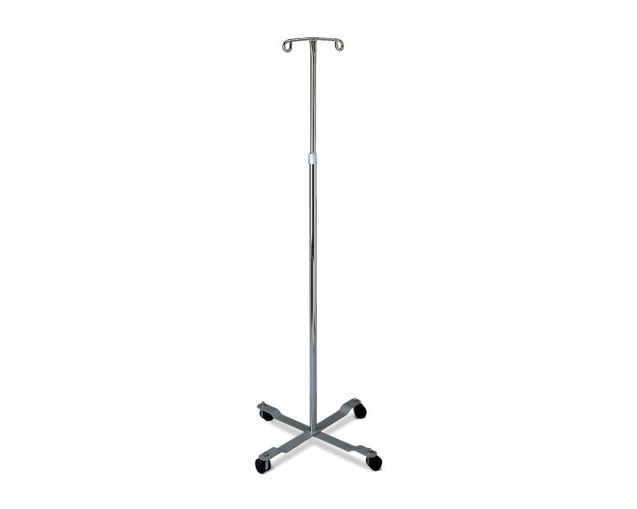 Chrome IV Pole with 2 Hooks and 4 Casters