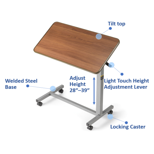 Hospital Style Overbed Table with Auto-Touch Adjustable