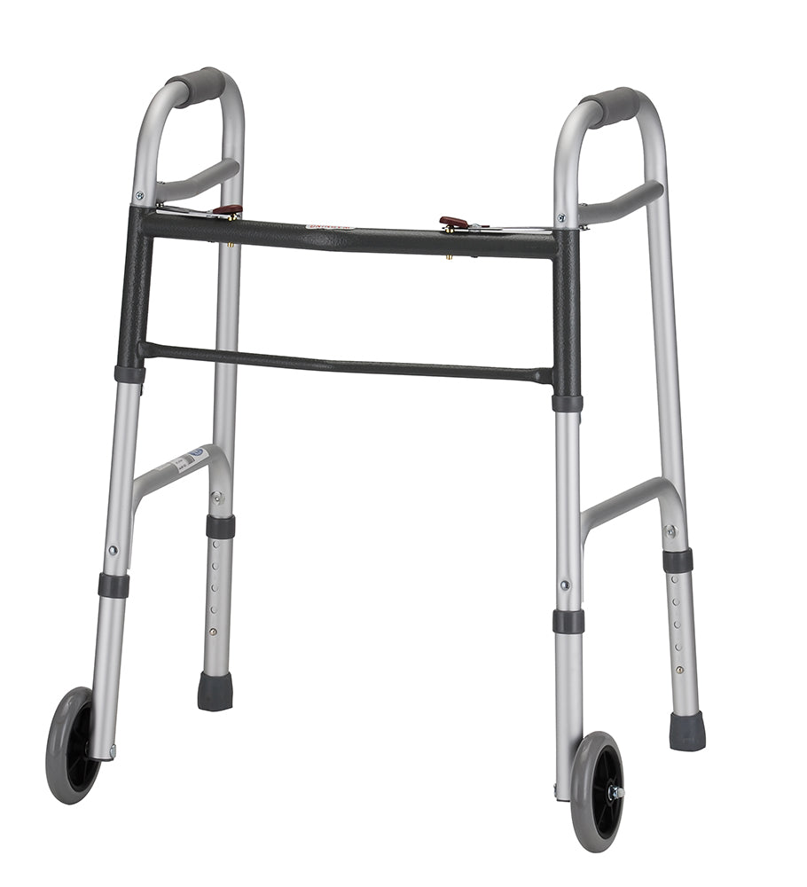 Folding Walker With 5" Wheels 2 Button Aluminum