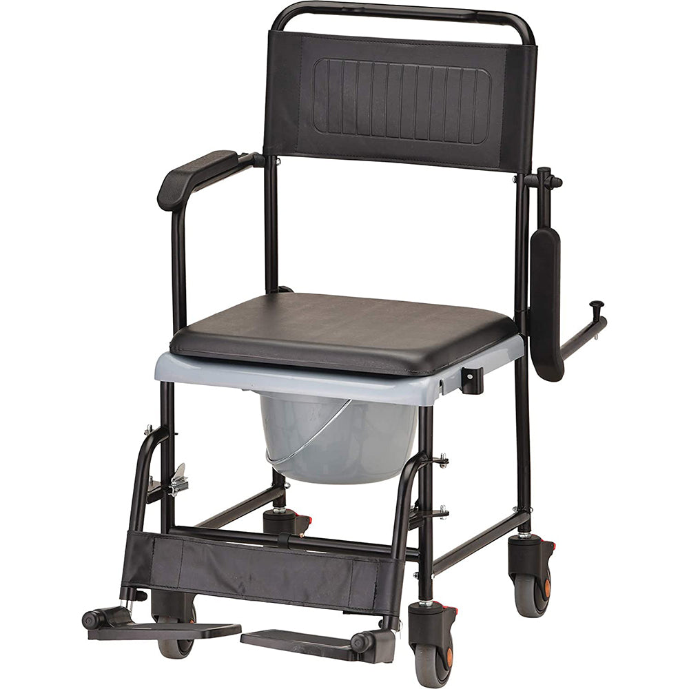Drop Arm Commode Transport Chair with Wheels