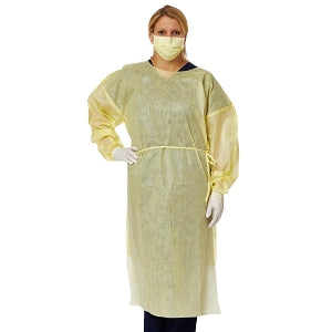 Medium-Weight AAMI Level 2 Isolation Gown with Side Ties, Yellow, Size Regular, 10/PK